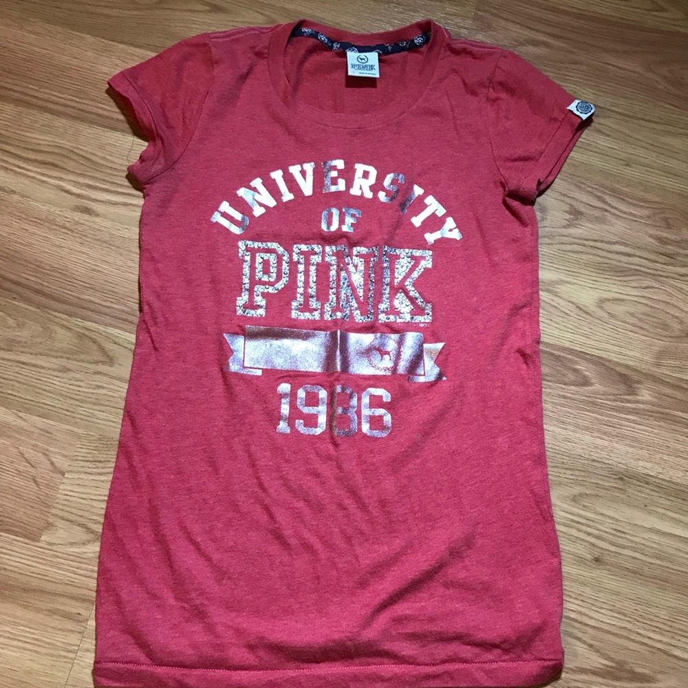 Pink VS Logo Short-Sleeve Embellished Tee